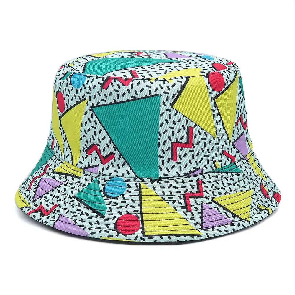 Reversible Bucket Hats With Geometric Graffiti Print