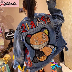 Paris Cute Bear Letters Denim Jacket