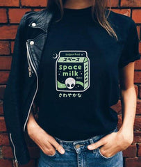Harajuku Alien Space Milk T-shirt
