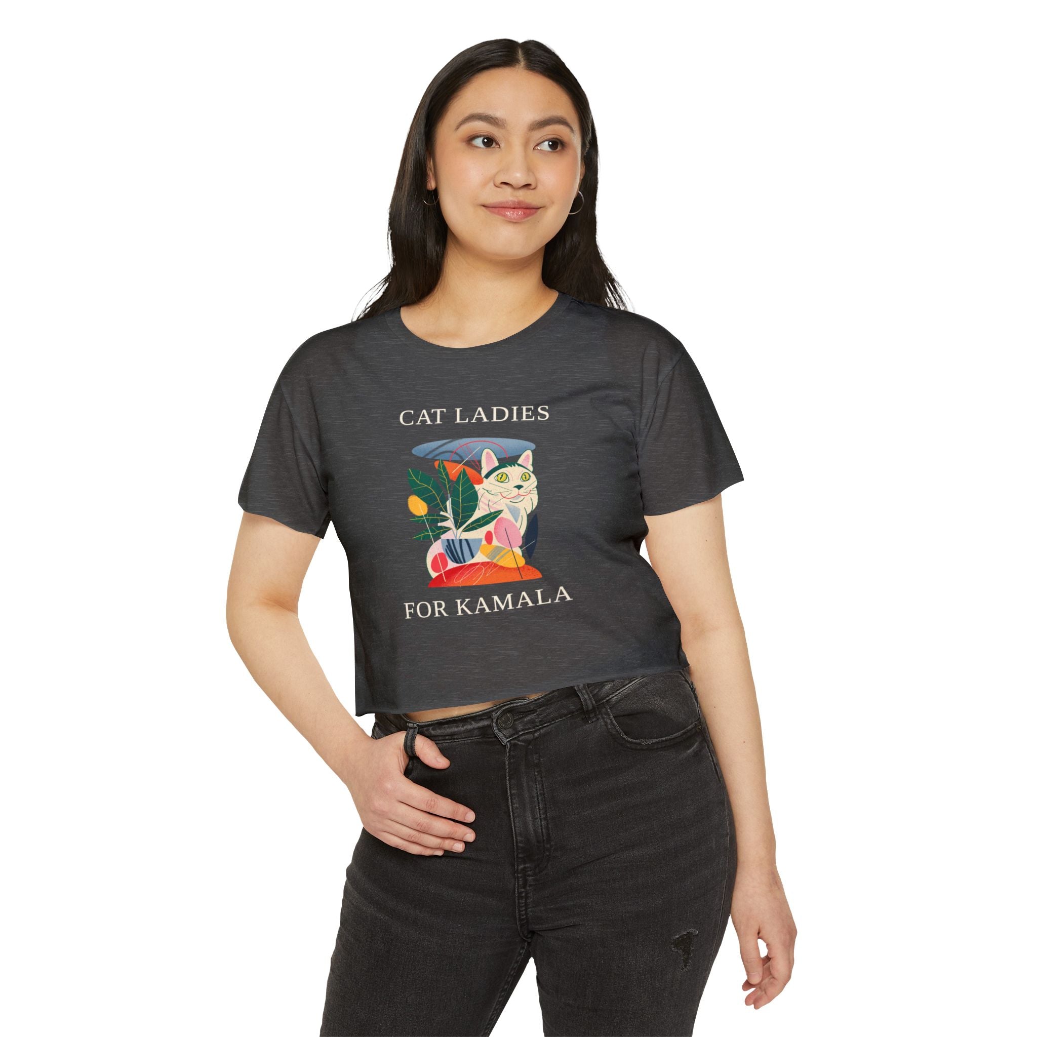 Cat  Ladies For Kamala O Neck Crop TShirt