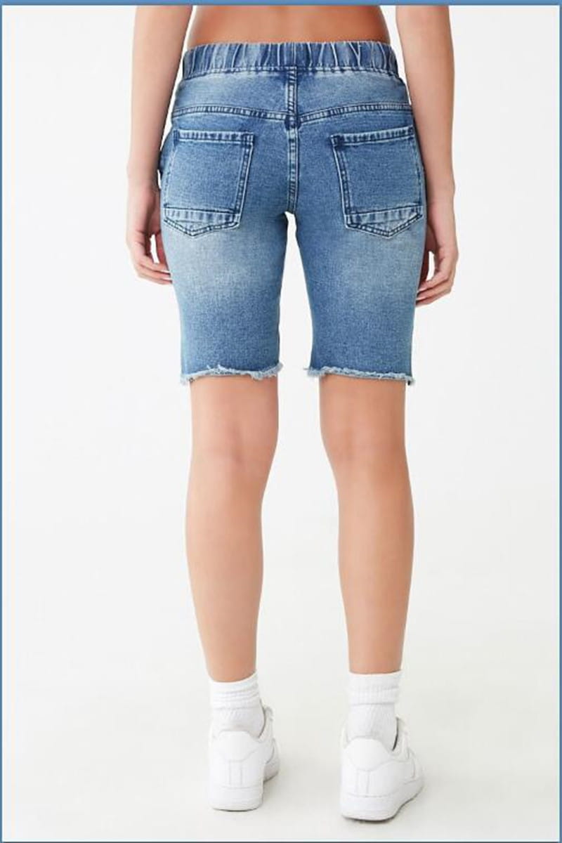 Elastic Ripped Pencil Denim Shorts