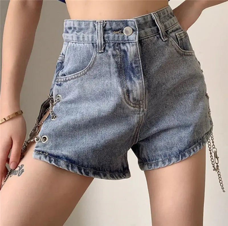 Side Slit High Waist Jeans Shorts