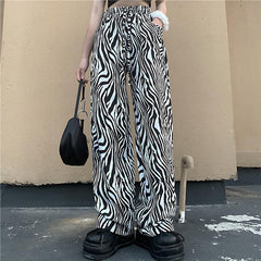 Zebra Pattern Loose Wide-leg Straight-leg Pants