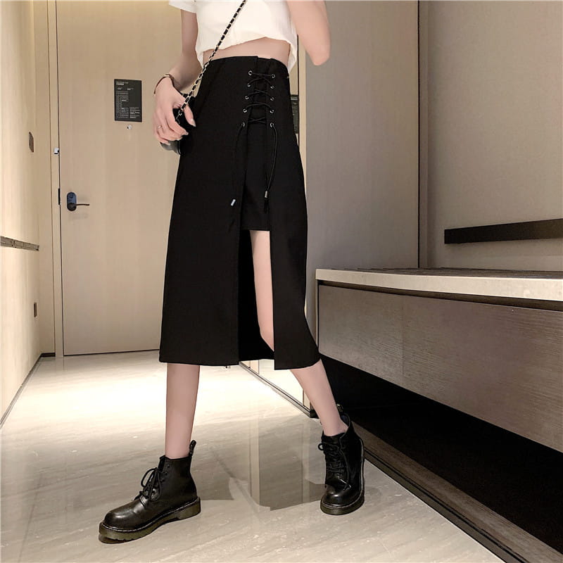 Irregular Black High Waist Mid-length A-line Skirt