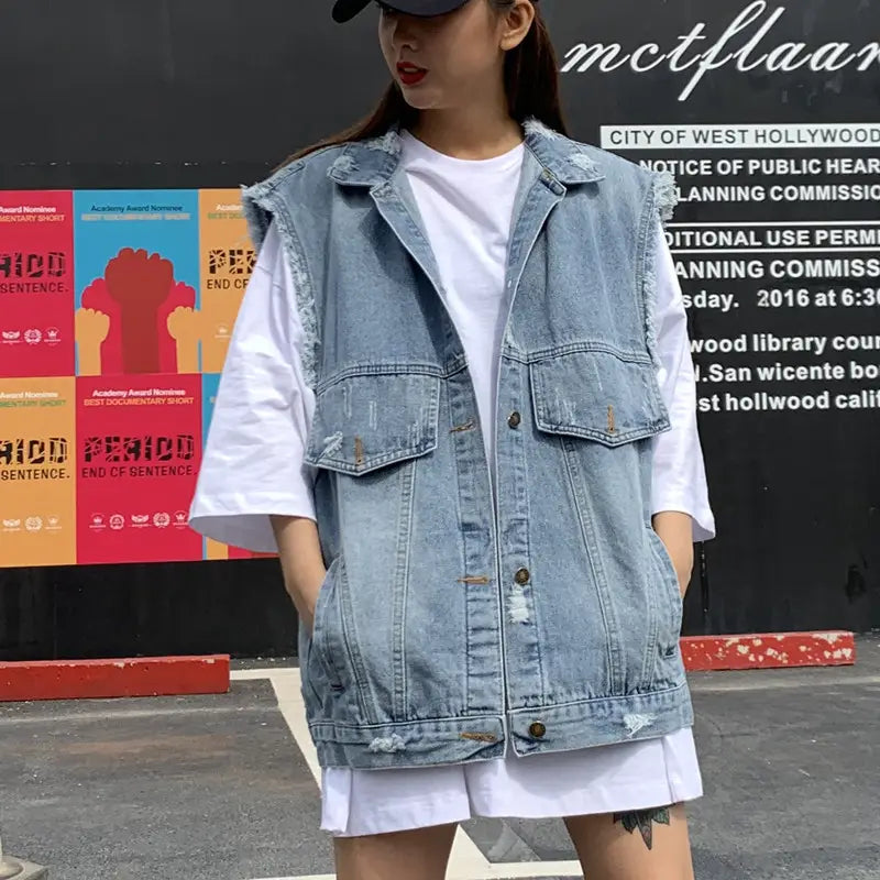 Diamond Bear Aesthetic Kawaii Denim Vest