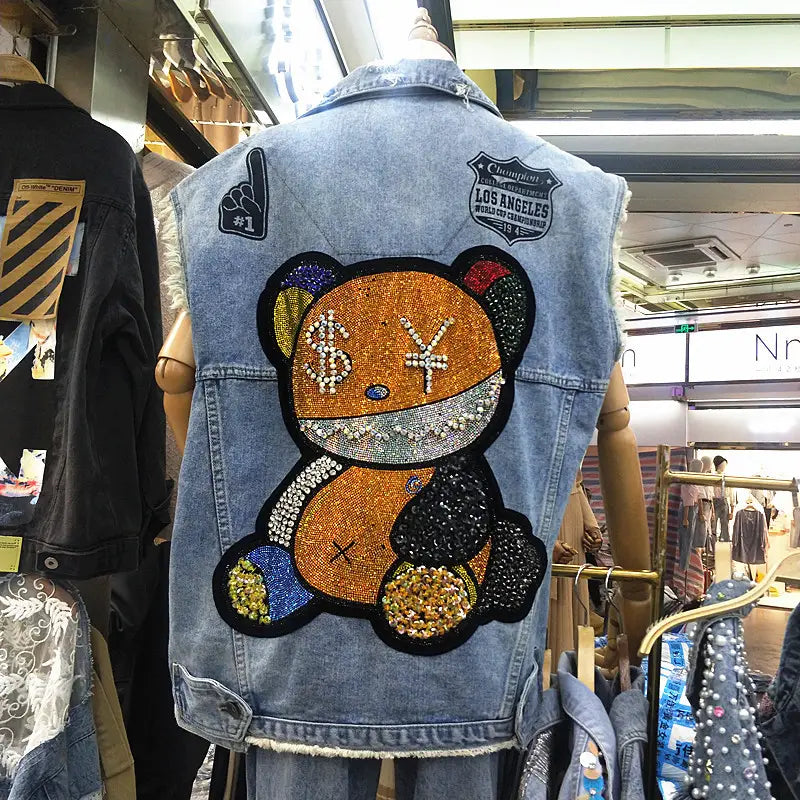 Diamond Bear Aesthetic Kawaii Denim Vest