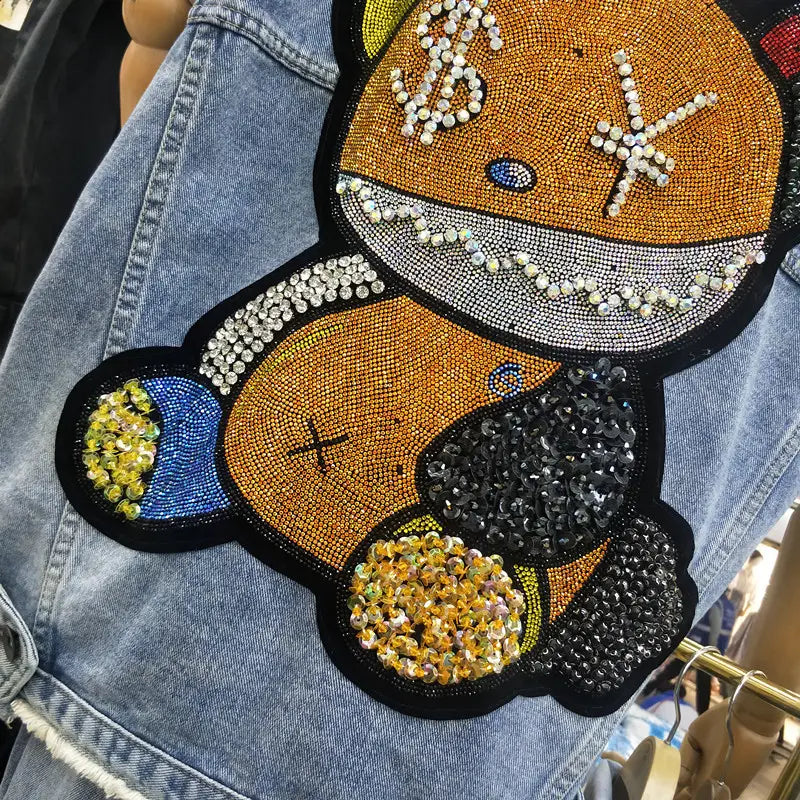 Diamond Bear Aesthetic Kawaii Denim Vest