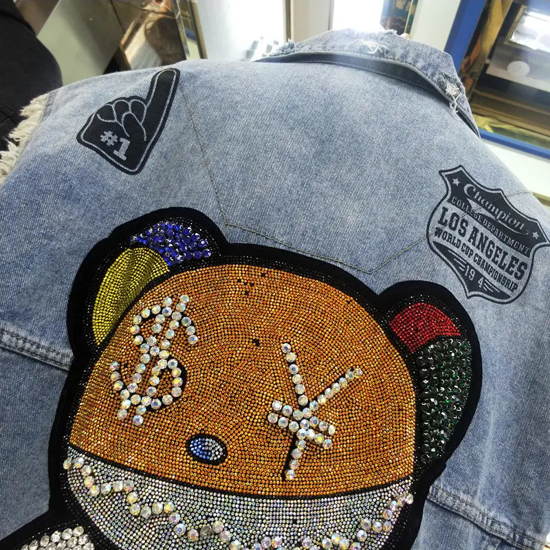 Diamond Bear Aesthetic Kawaii Denim Vest