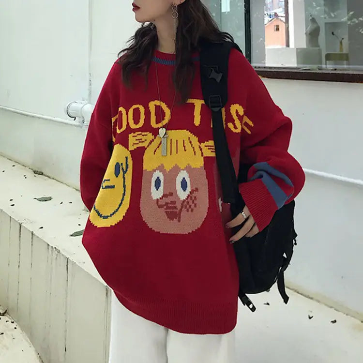 Cartoon Girl Ood Tas Knitted Sweater