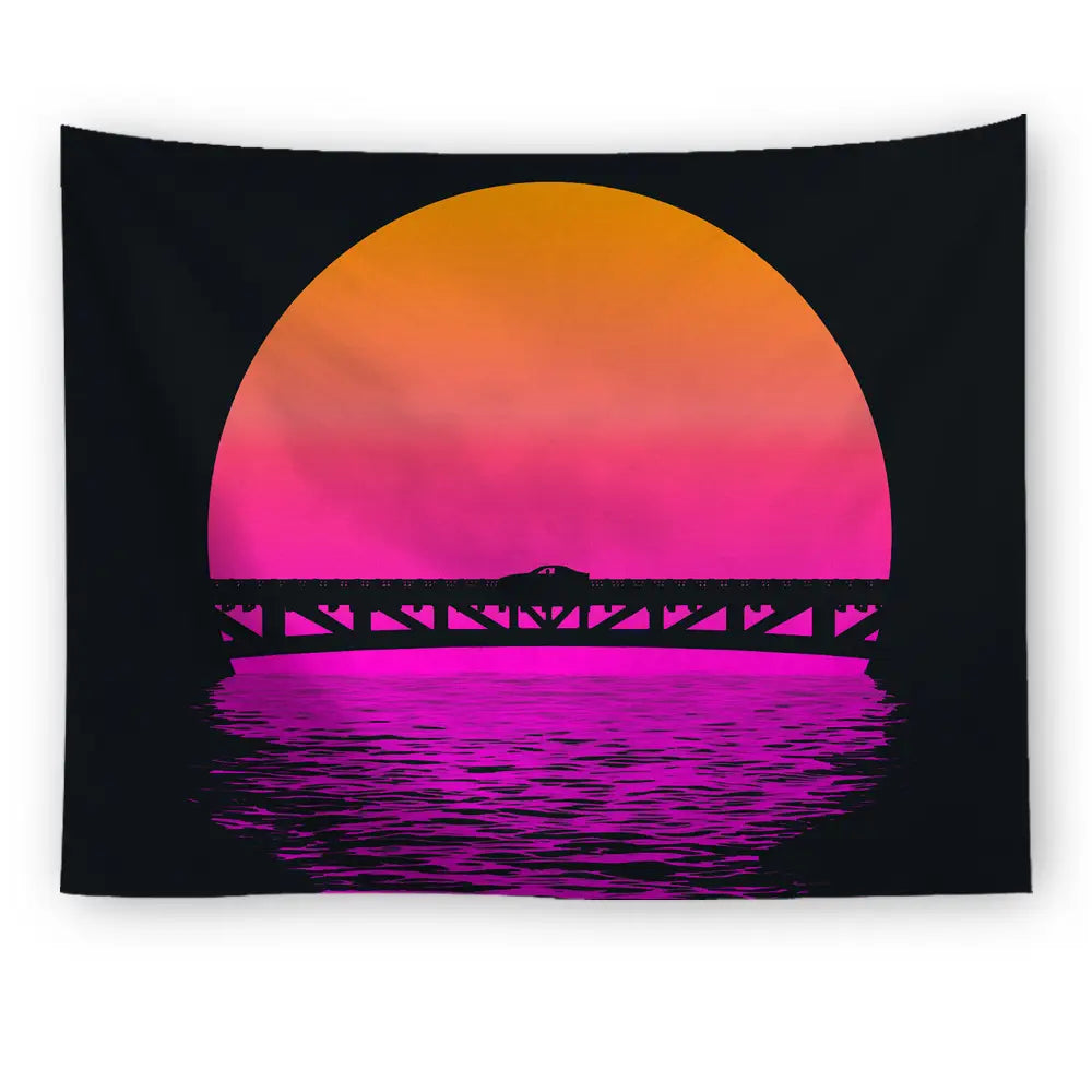 Futuristic Sunset Landscape Full Color Tapestry