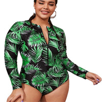 Thumbnail for Tropical Plus Size Swimwear Zipper - Green / L - Swimsuits