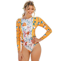 Thumbnail for Floral Orange Swimwear With Zipper - Swimsuits