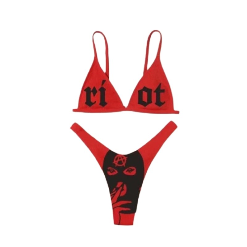 Riot Dark Punk High Waist Bikini Set - Red / S