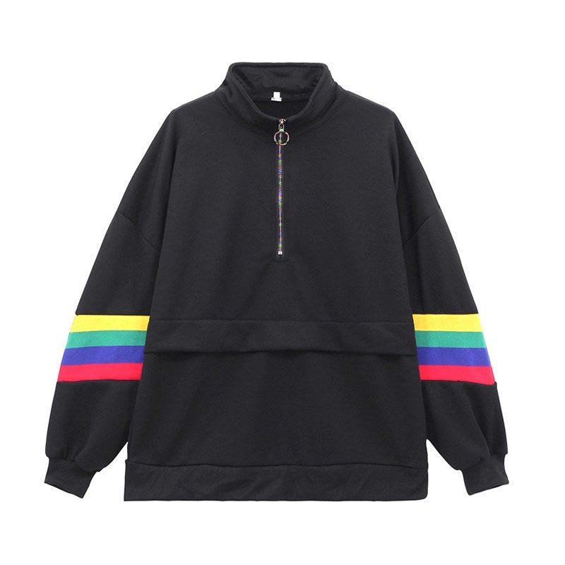 Rainbow Stand-Up Collar Loose Sweatshirt