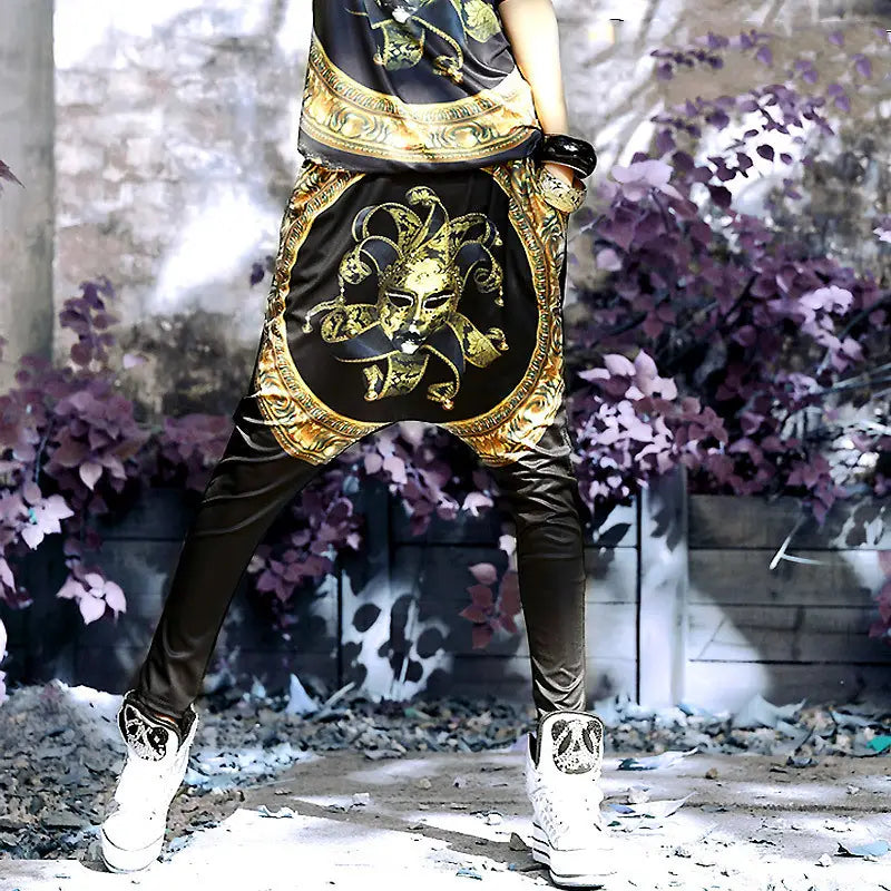 Golden Harlequin Harem Pants Trousers