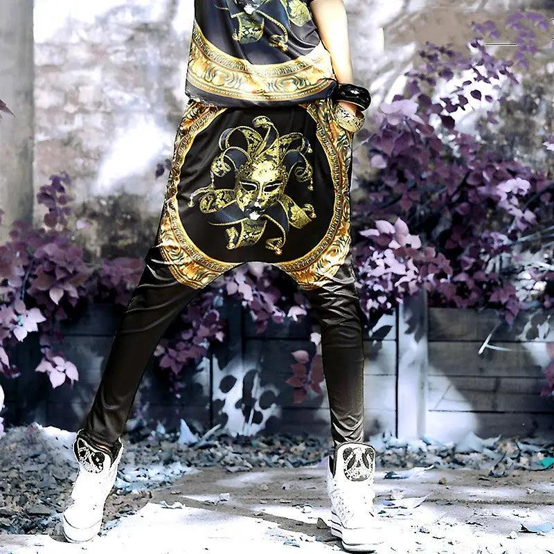 Golden Harlequin Harem Pants Trousers