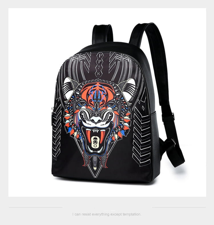 Fractal Tiger Symmetrical Pu Leather Backpack