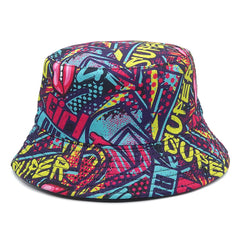 Reversible Bucket Hats With Geometric Graffiti Print