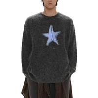 Thumbnail for Star Loose Knitted Sweater - Gray / S