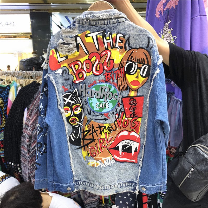 Graffiti-Cartoon-Punk-Jeansjacke