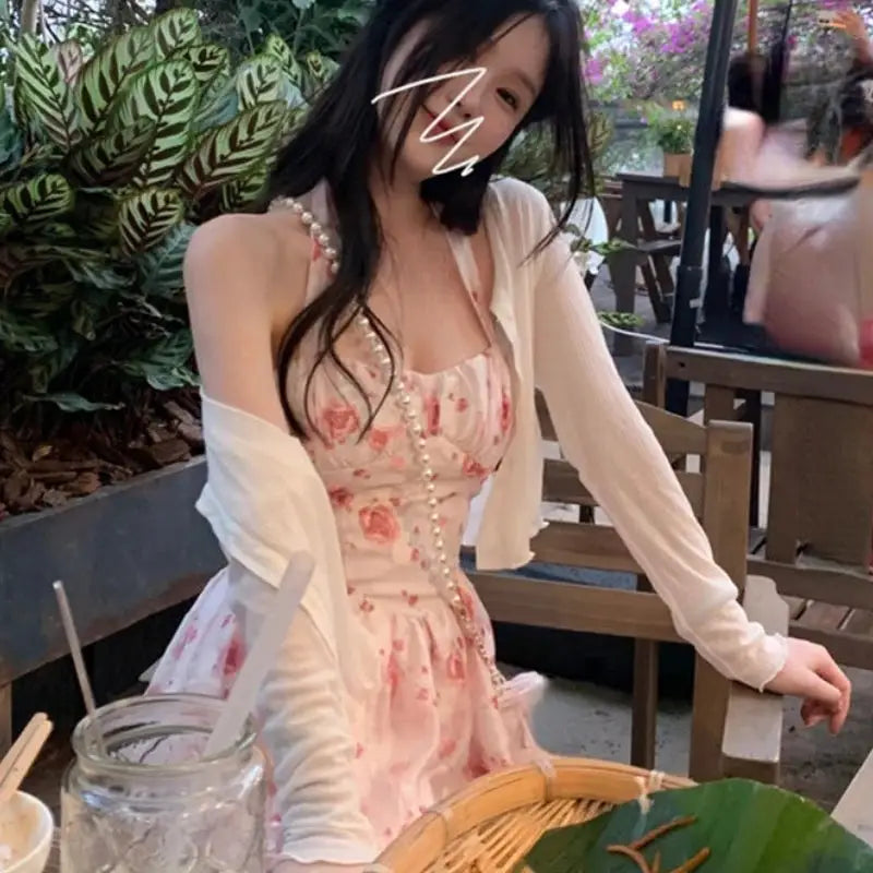 2 Piece Set Floral Mini Dress with Short Sleeve Top Only