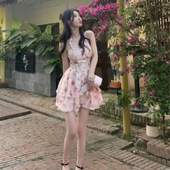 2 Piece Set Floral Mini Dress with Short Sleeve Top Only / S