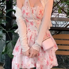 2 Piece Set Floral Mini Dress with Short Sleeve Top