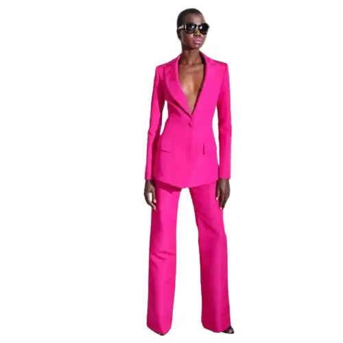 2 Piece Suits with Deep V Neck Jacket - Pink