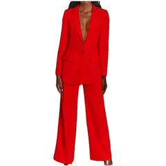 2 Piece Suits with Deep V Neck Jacket - Red