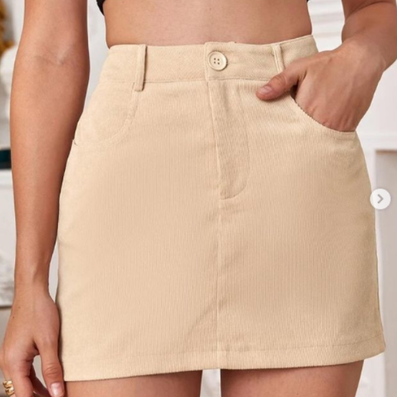 A-Line Solid Color Corduroy Skirt - Khaki / XL