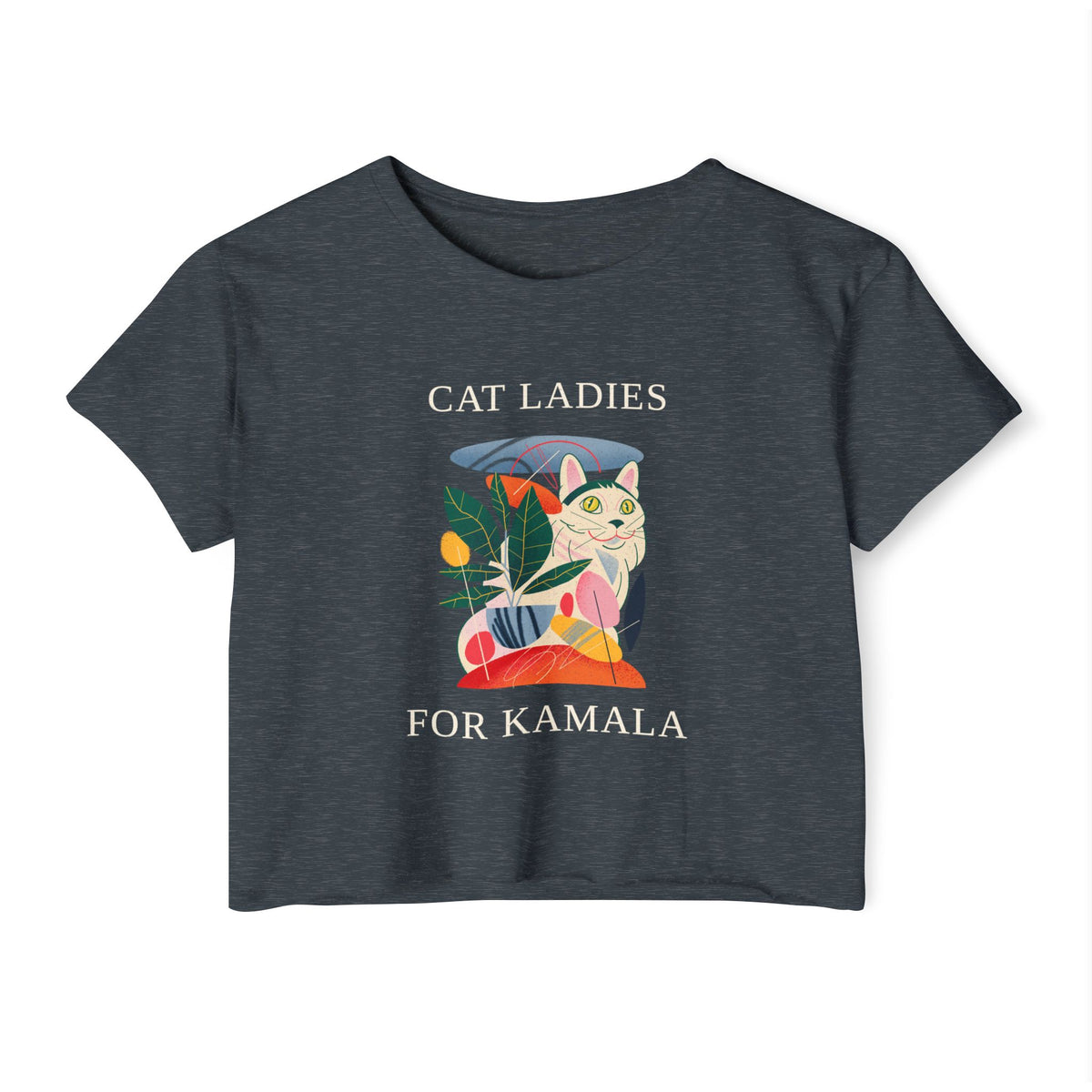 Cat  Ladies For Kamala O Neck Crop TShirt