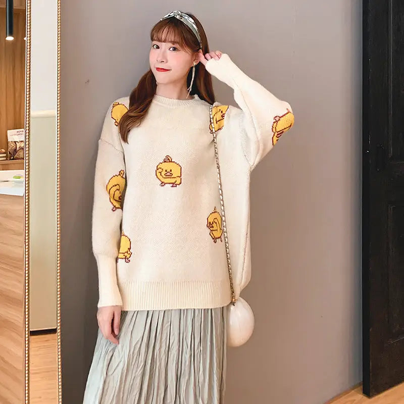 Kawaii Aesthetic bird cartoon loose sweater - UrbanWearOutsiders Sweater