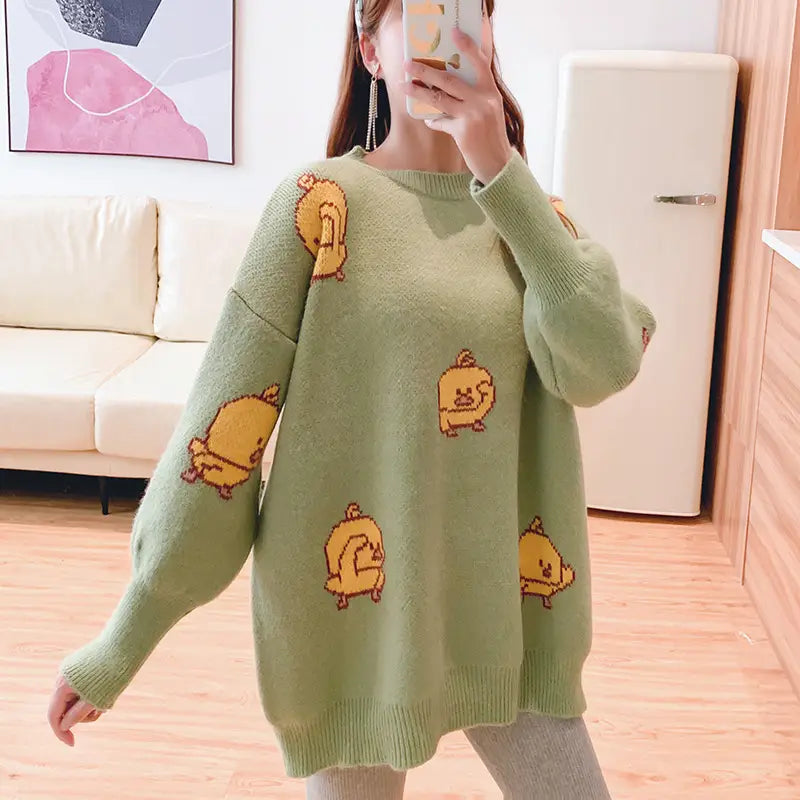 Bird Cartoon Loose Sweater