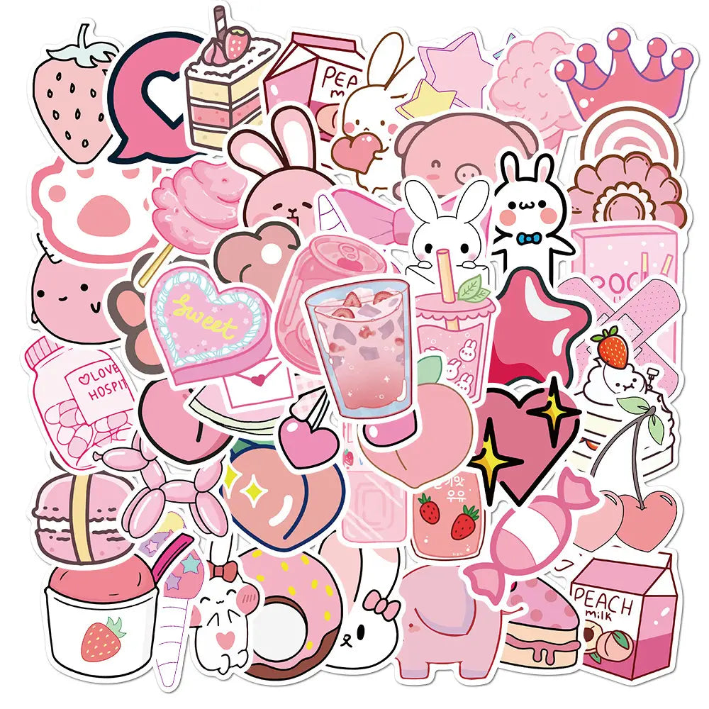 Pink Girl Kawaii 50 Waterproof Stickers