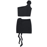 Thumbnail for Ruffle Two Piece Shoulder Crop Top and Mini Skirt
