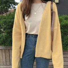 Solid Color Cardigan Knitted Sweater
