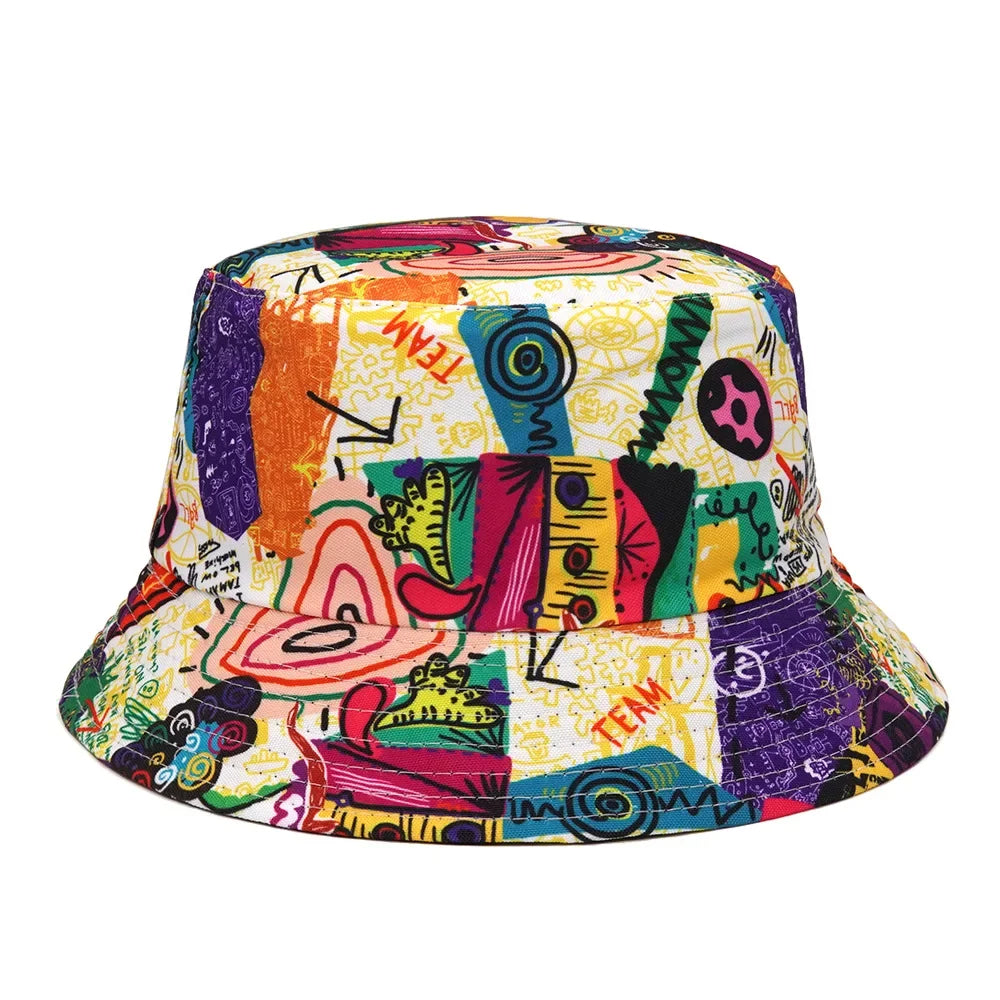 Reversible Bucket Hats With Geometric Graffiti Print