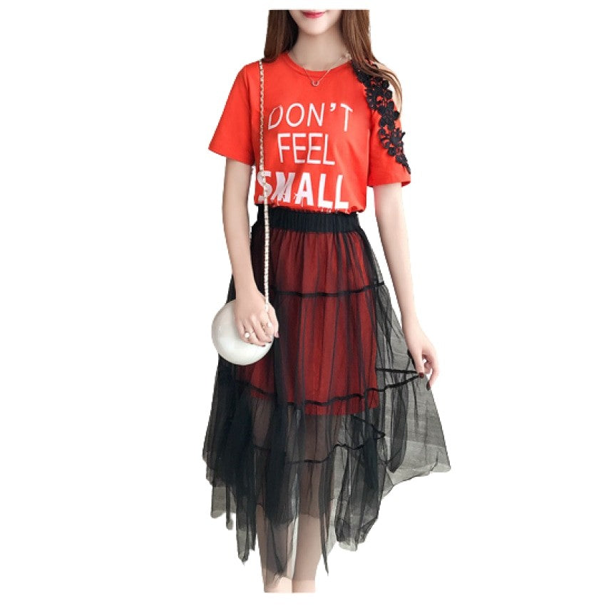 Don't Feel Small Set T-shirt Dress And Mesh Skirt Suits