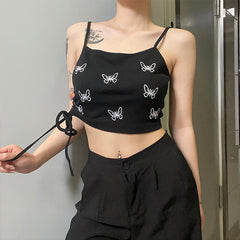 Butterfly Print Strap Drawstring Top