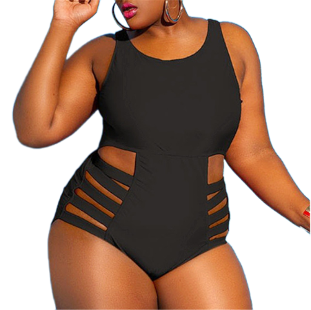 Solid Color Plus Size Swimsuits - Black / XL