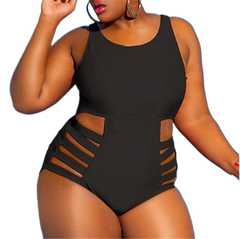 Solid Color Plus Size Swimsuits - Black / XL