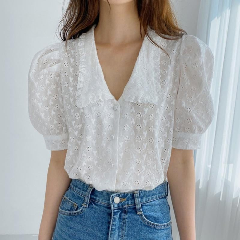 Vintage Chic Hollow Flower Lace Shirt
