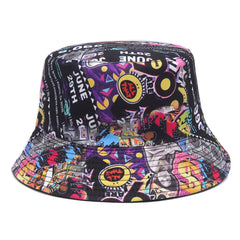 Reversible Bucket Hats With Geometric Graffiti Print