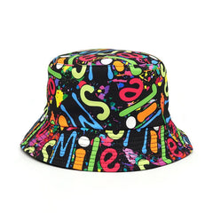 Reversible Bucket Hats With Geometric Graffiti Print