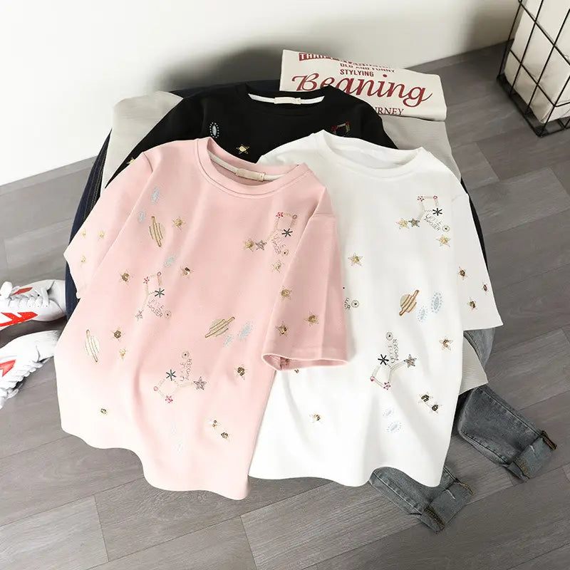 Constellation Loose Embroidery T-shirt