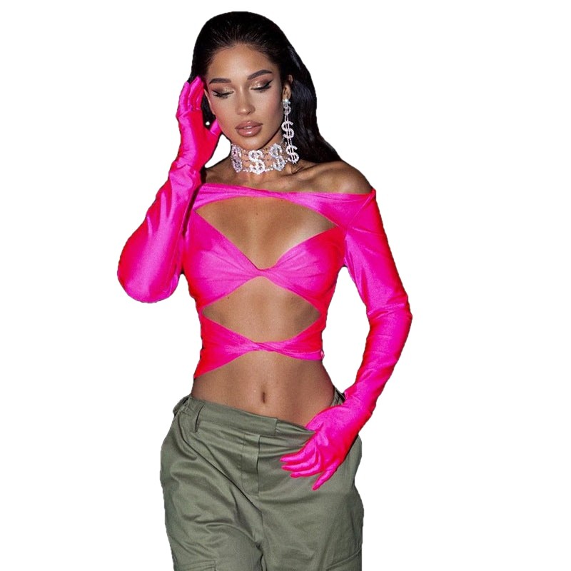 Glove Long Sleeve Hollow Out Crop Top