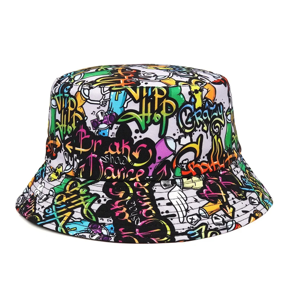 Reversible Bucket Hats With Geometric Graffiti Print