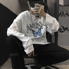 Butterfly Letter Long Sleeve Oversize Sweatshirt