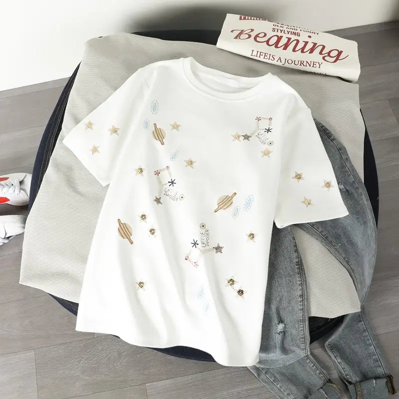 Constellation Loose Embroidery T-shirt
