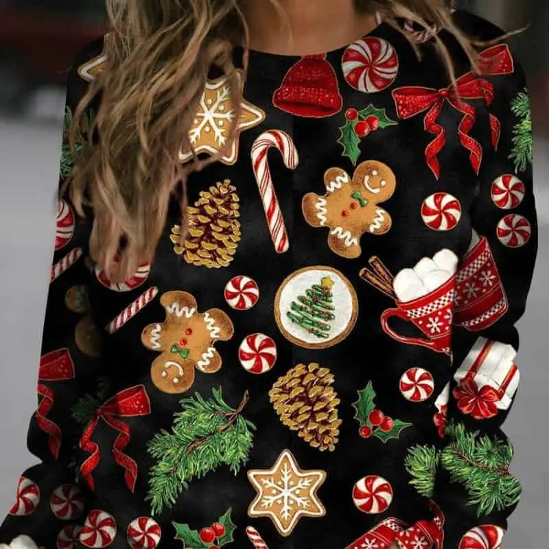 3D Christmas Printing Sweatshirt for Holiday Outfits Black